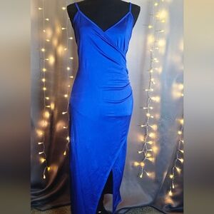 Blue Asymmetrical Ruched Bodycon Dress